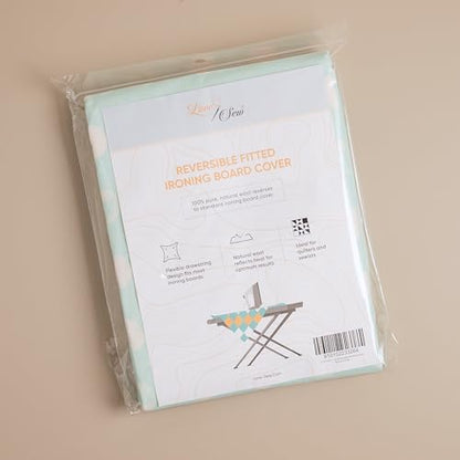 Love Sew Wool Reversible Fitted Ironing Board Cover - 2 in 1 - One Side Wool One Side Cotton (Fits 54" x 18" Standard Ironing Boards) (Aqua Blue)