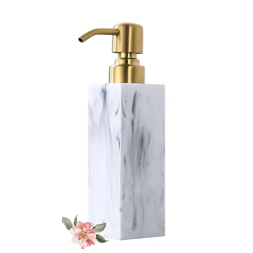 Soap Dispenser, Cylinder-Shaped Marble Lotion Liquid Soap Pump Bottles, Refillable Shampoo Container, Decorative Hand Soap Resin Jar for Kitchen Bathroom Brushed Gold - color: Ink White+brushed Gold