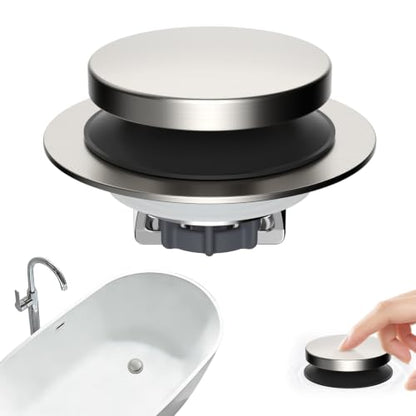 Hibbent 3 in 1 Metal Bathtub Drain Stopper, Universal Pop Up Tub Stopper - color: Brushed Nickel