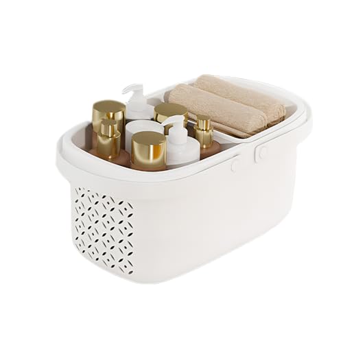 Pulseplay Plastic Shower Caddy Basket with Handle,White - color: White
