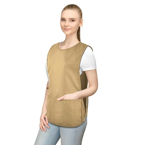 TFTAFAN Cobbler Apron Unisex Waterproof Apron with 2 Deep Pockets Art Smock for Painting Cleaning Artiest Apron work kitchen - color: Coffee & Khaki & Green