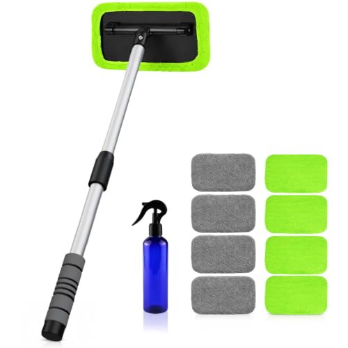 XINDELL Interior Windshield Cleaner Tool – Car Window Cleaning Tool 27inch Extendable Long Handle for Easy Cleaning, 9pcs Reusable Microfiber Pads, Streak-Free Interior & Exterior Auto Glass Cleaner - size: 27in