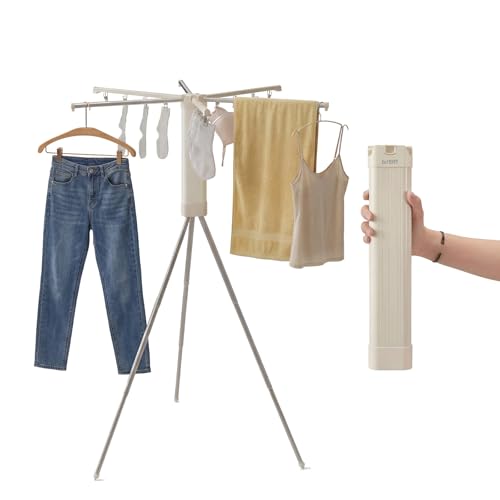 BIREN Foldable Clothes Drying Rack Tripod Clothes Rack with Clips Heavy Duty Laundry Rack Portable Clothing Racks for Travel, Camping, Hotel, Apartment, 6 Poles - size: 6 poles