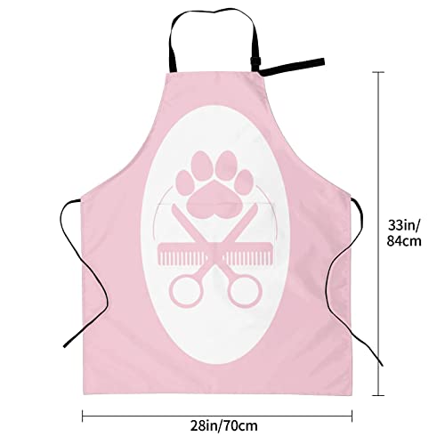 Perinsto Waterproof Apron With 2 Pockets Kitchen Chef Aprons Bibs For Cooking Baking Painting Gardening Grooming - color: Dog Grooming (Pink)