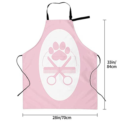 Perinsto Waterproof Apron With 2 Pockets Kitchen Chef Aprons Bibs For Cooking Baking Painting Gardening Grooming - color: Dog Grooming (Pink)