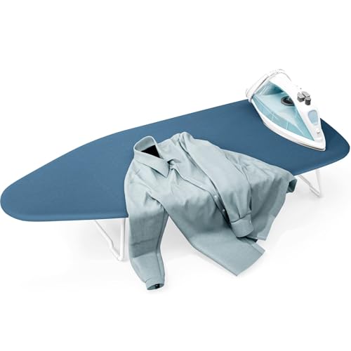 Small Ironing Board Tabletop, All-Metal Mesh Panel, for Dorm Apartment - color: Pure Blue