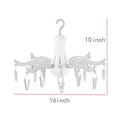 Foldable Clip and Drip Hanger, 8-Claw Octopus Hanging Dryer with 16 Clips, Portable Underwear Hangers, Simple to Fold and Place