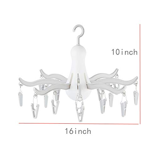Foldable Clip and Drip Hanger, 8-Claw Octopus Hanging Dryer with 16 Clips, Portable Underwear Hangers, Simple to Fold and Place