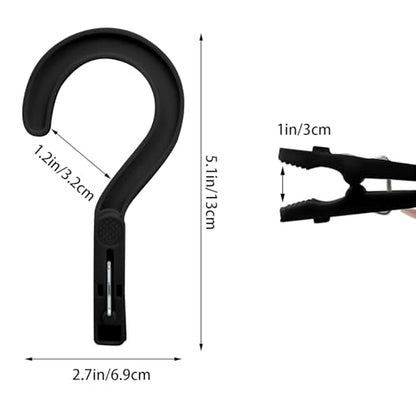 Andiker 4pcs Laundry Hooks with Clips, 5.2" Super Strong Clamping Plastic Single Clip Hangers Portable Travel Hangers with Clips to Hang Socks Towels Boots and Dry Wet Clothes (Black) - color: Black