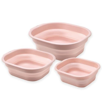 Collapsible Wash Basin Set of 3, Foldable Large Medium Small Wash Basins, Portable Plastic Basins for Laundry, Bottles, Travel, Camping (Pink) - color: Pink
