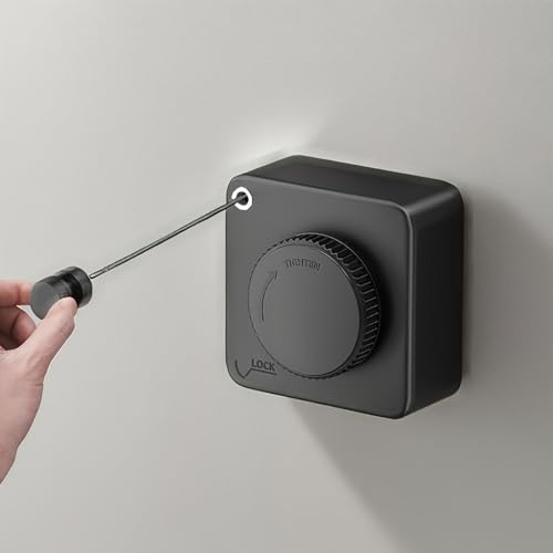 Retractable Clothesline, Stainless Steel Cable, drillable or Drill-Free, Suitable for Balconies, bathrooms, Household Drying, Black - color: Black