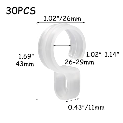 HEVSTIL 30 Pack Windproof Hooks for Clothesline – Fit 26-29mm Rods – Heavy Duty Plastic Anti-Slip Clothes Rack Clips – for Balcony, Yard, Bathroom, Closet & More, White - size: Medium-30pcs
