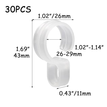 HEVSTIL 30 Pack Windproof Hooks for Clothesline – Fit 26-29mm Rods – Heavy Duty Plastic Anti-Slip Clothes Rack Clips – for Balcony, Yard, Bathroom, Closet & More, White - size: Medium-30pcs