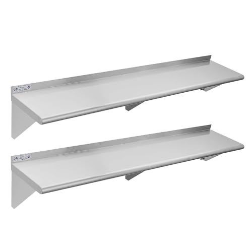 Hally Stainless Steel Shelf 2 Pack Wall Mounted Metal Shelves 12"x60" NSF - size: 12"x60"