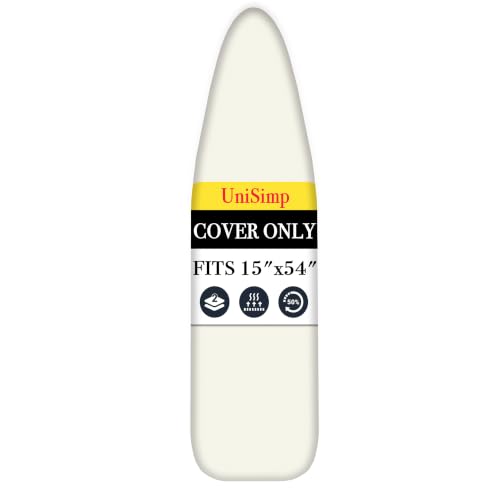 UniSimp Ironing Board Cover and Pad 15"x54" Extra Thick Natural Cotton, Scorch and Stain Resistant Padding,Standard Size Iron Board Cover with Fasteners Heavy Duty Elastic Edge, Beige - color: Beige, size: 15" x 54"