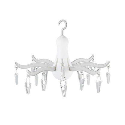 Foldable Clip and Drip Hanger, 8-Claw Octopus Hanging Dryer with 16 Clips, Portable Underwear Hangers, Simple to Fold and Place