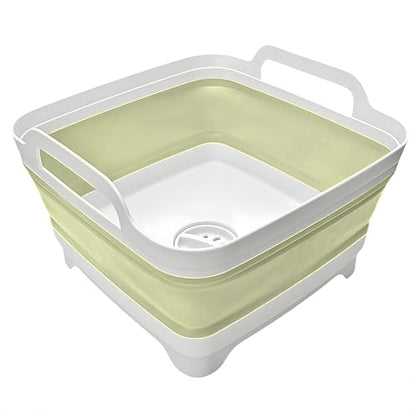 Collapsible Wash Basin 9L, Foldable Dish Tub with Drain Plug, Portable Collapsible Dish Basin, Camping Sink for Washing Dishes, Laundry & Kitchen Use (Green) - color: Green - Set of 1