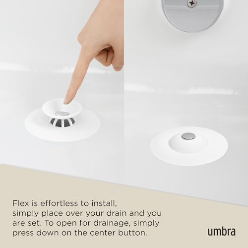Umbra Flex Hair Catcher, Dual Purpose Shower Drain Stopper, 3-Inch, White - color: White