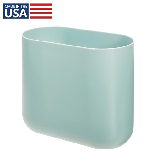 iDesign Small Slim Plastic Bathroom Trash Can, Blue - color: Soft Aqua, style: Pack of 1