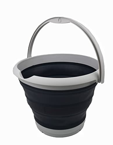 SAMMART 10L (2.64Gallon) Collapsible Fishing Bucket - Foldable Round Tub - Portable Plastic Water Pail - Space Saving Outdoor Waterpot - Trunk Organizer (1, Grey/Slate Grey) - color: Grey/Slate Grey