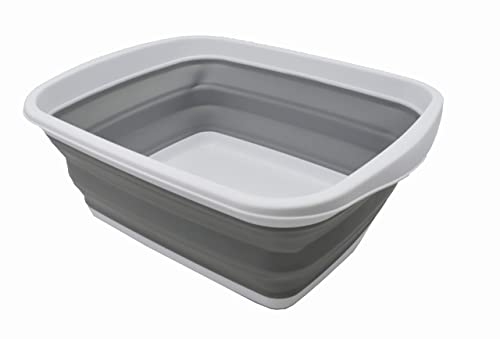 SAMMART 10L (2.6 Gallons) Collapsible Tub - Foldable Dish Tub - Portable Washing Basin - Space Saving Plastic Washtub (White/Grey, 1) - color: White/Grey