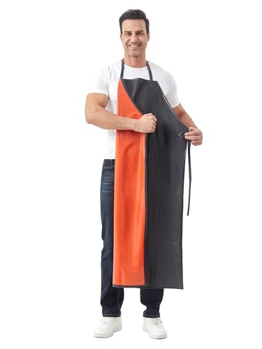 Nanxson Waterproof Rubber Aprons for Butcher Dog Grooming Dishwashing - color: Blackred