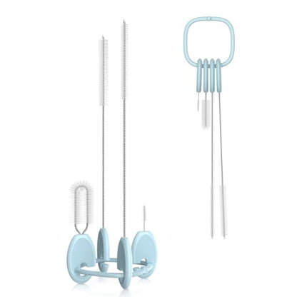 YOTIME 4in1 Straw Cleaner Brush Set, Reusable Standing Straw Brushs with Holder Ring, for Wide and Narrow Straws, Tumblers, Water Bottles and Cups, Blue - style: Standard | Blue