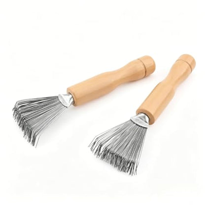 2Pcs Hair Brush Cleaner Tool, Wooden Handle Wire Lint Remover for Hair Brushes, Portable Hair Remover Brush for Cleaning Hair, Dust & Lint from Brushes, Combs & Upholstery