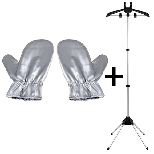 EVEME Steamer Hanger Stand with 1 Pair Ironing Gloves,Garment Hanger for Steaming Clothes,Steam Rack for Clothes,Handheld Garment Steamer Rack