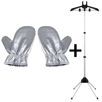 EVEME Steamer Hanger Stand with 1 Pair Ironing Gloves,Garment Hanger for Steaming Clothes,Steam Rack for Clothes,Handheld Garment Steamer Rack