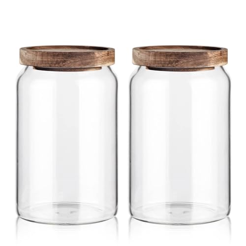 Labina Glass Jar with Wood Lid, Airtight Kitchen Storage Canister - size: A4: 33 Oz 2 pcs