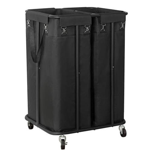 WOWLIVE Double Laundry Hamper with Wheels, 170L Rolling Laundry Basket - color: Black, size: 170 l (22.8×16.1×30.3 in)