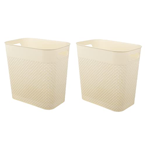 UUJOLY Small Plastic Trash Can Wastebasket Bin, 3 Gallon, Beige/2Pack - color: Beige, size: 2 Pack