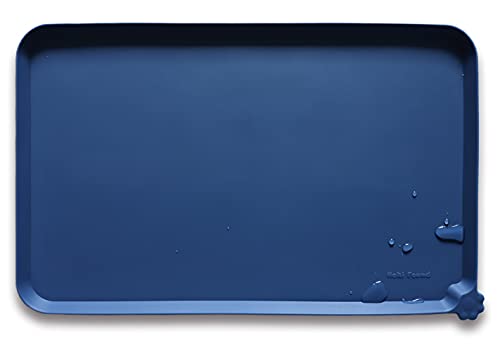 Hoki Found Silicone Pet Food Mats - Non Slip Dog Cat Bowl Placemats - Waterproof Dog Cat Food Mats - Suitable for Carpet - Indigo Ink - color: Indigo Ink, size: 19" x 12"