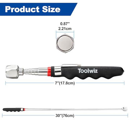 Toolwiz 15" Rolling Magnetic Sweeper with Telescopic Magnetic Pick Up Tool - size: 15 inches + 16 LB Pick Up Tool
