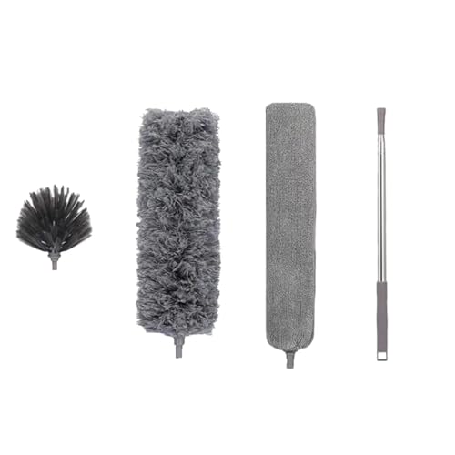 Microfiber Feather Duster 4-in-1 Kit, Dusters for Cleaning, Duster with Extension Pole 100 Inches, Cobweb Duster, Microfiber Dusters for High Ceilings and Fans, Blinds, Cars and Furniture
