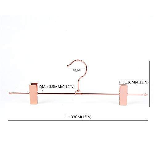 13 Inch Heavy Duty Rose Gold Copper Metal Slack Hanger, Pants & Skirt Hanger with Adjustable Clips - Pack of 10pcs (Rose Gold, 10)