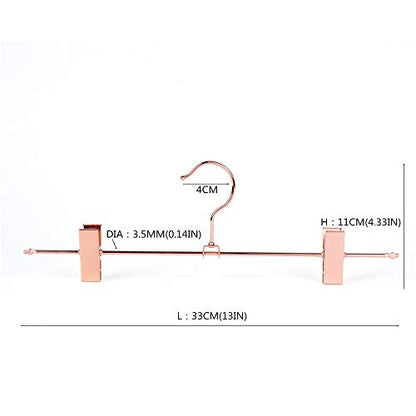 13 Inch Heavy Duty Rose Gold Copper Metal Slack Hanger, Pants & Skirt Hanger with Adjustable Clips - Pack of 10pcs (Rose Gold, 10)