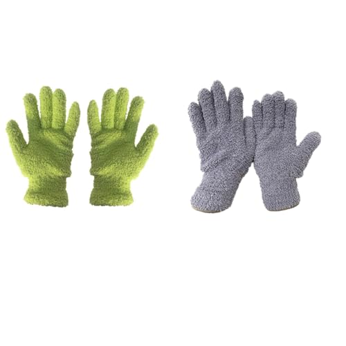 TopHomer Microfiber Gloves House Cleaning Auto Dusting Gloves Coral Fleece for Dusting Furniture and Small Objects - color: Gray+green