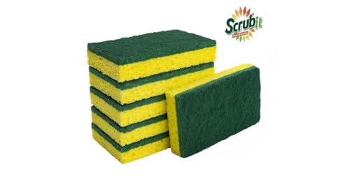 SCRUBIT Heavy Duty Scrub Sponges - Dishwashing Sponge Along with A Tough Scouring Pad - Ideal for Cleaning Kitchen, Dishes, Bathroom - Yellow - 24 Dish sponges (Pack of 2) - size: 24 Count (Pack of 2)