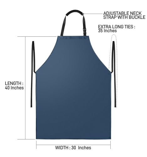Waterproof Apron with Comfortable Adjustable Bib Rubber Vinyl Dishwasher Heavy Duty Apron for Men Women Dishwashing - color: Dark Blue