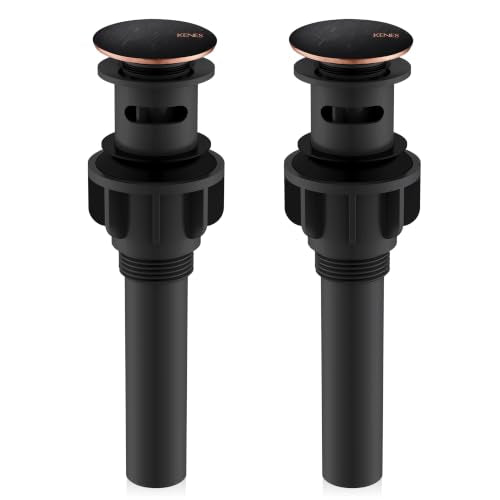 KENES 2 Pack Oil Rubbed Bronze Pop Up Bathroom Sink Drain with Overflow - color: Oil-rubbed Bronze X 2, size: Big Pop up Cap (With Overflow)