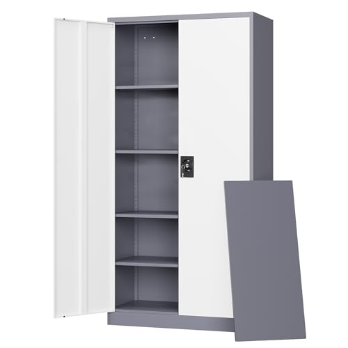 Letaya Metal Garage Storage Cabinets with Lock Door and Adjustable Shelves, Steel Tool Cabinets for Home,Office,Warehouse Organisieren (Gery White, 71" H) - color: Grey White, size: 16"D x 32"W x 71"H