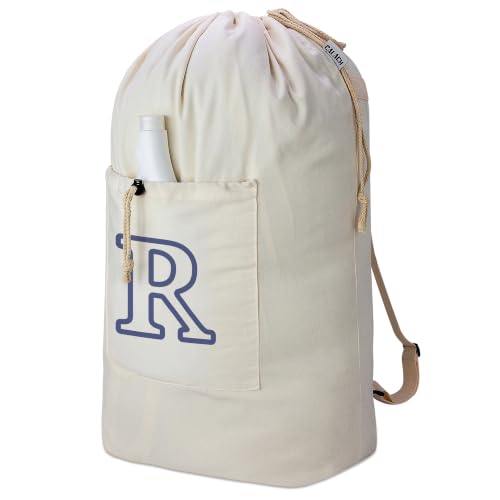 Laundry Bag Backpack Personalized Initial Canvas Laundry Bag, Letter R - color: Letter R, size: X-Large