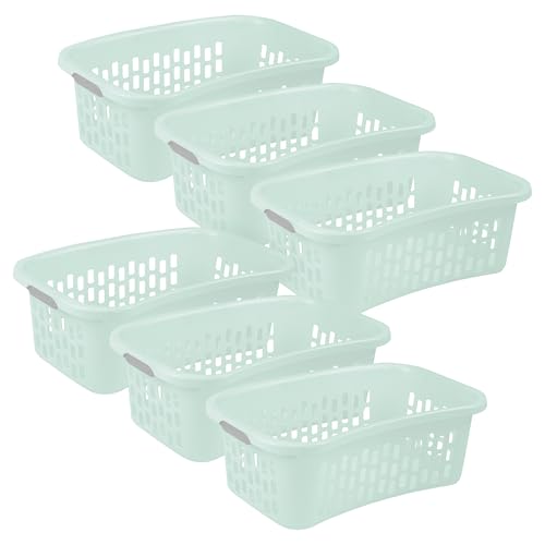 Sterilite HipHold Laundry Basket, Plastic Rectangle Clothes Hamper, 6 Pack - color: Mint, size: 1.5 Bushel (6 Pack)