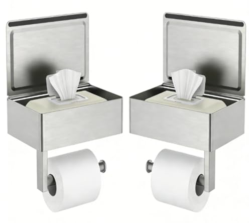 FORIOUS Toilet Paper Holder with Shelf, Wall-Mounted Modern Wipes Dispenser - color: Stainless Steel, size: Big 2 Pack-8" (L)