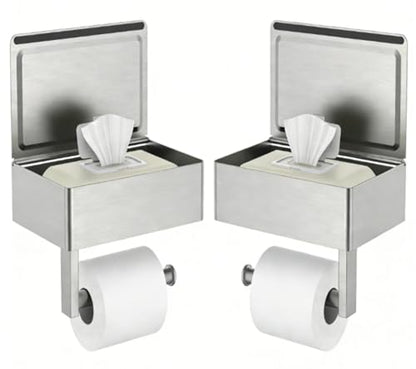 FORIOUS Toilet Paper Holder with Shelf, Wall-Mounted Modern Wipes Dispenser - color: Stainless Steel, size: Big 2 Pack-8" (L)