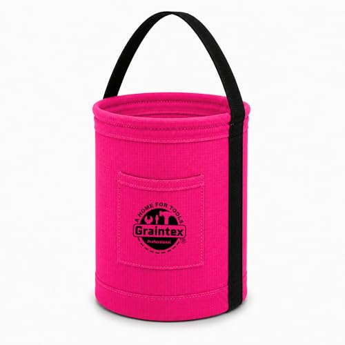 Graintex Canvas Utility Bucket 9.5"x14", Round Tool Bucket, Reinforced Base & Carry Handle, Ripstop Canvas, Ideal Multi-Purpose Bag for Jobsite, Gardening, Home Use, Tool Storage (Pink) - color: Pink