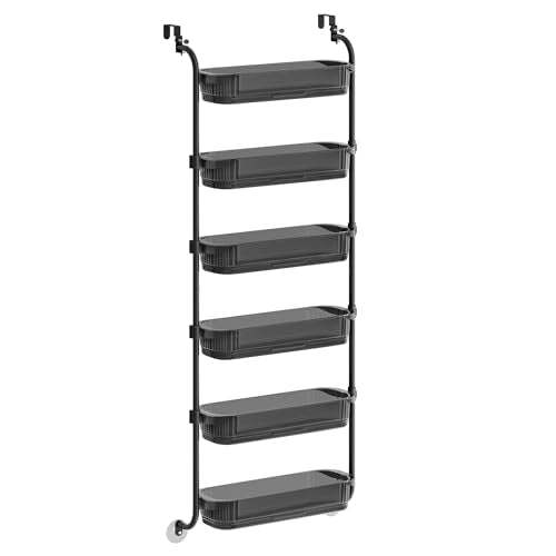 SONGMICS Over the Door Cabinet Organizer, 6-Tier Clear PET Baskets, 53 In H - color: Transparent Black