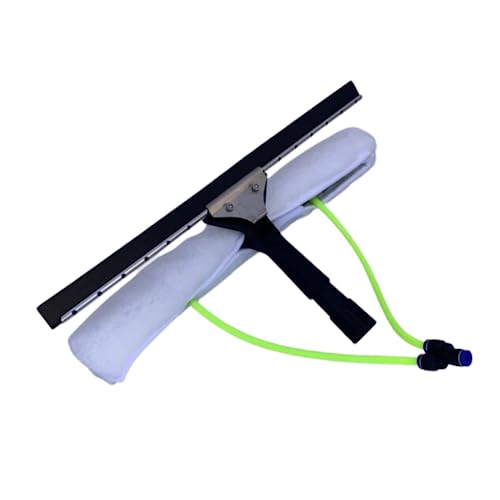 17" All-in-One 2 Nozzle Scrubber & Squeegee for Water Fed Pole System, Soft Fleece Sleeve Dual Water Jets, Ideal for Solar Panel & Window Cleaning, Tinted Glass, and High Windows